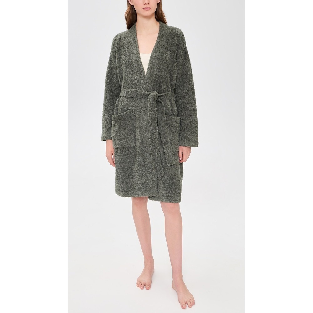 NEW Barefoot Dreams CozyChic Adult Robe Olive Branch Plush Unisex Shawl Collar